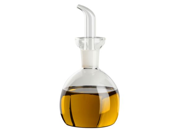 Oliera rotonda con versatore in vetro borosilicato 500 ml.