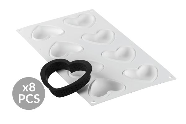 Kit Stampo in Silicone cuore e 8 Ring AMORE di Silikomart Professional