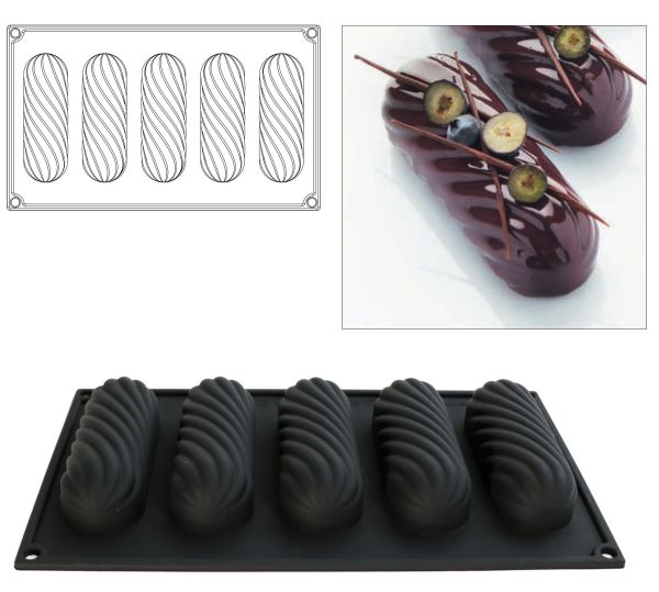 Stampo in silicone alimentare Twist Eclair BlackSil di Martellato Professional 