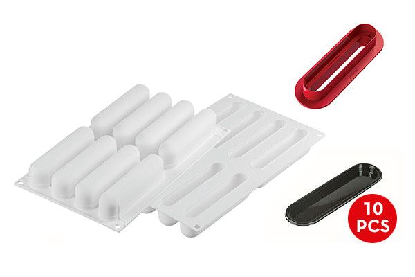 L’Éclair 120: stampo in silicone + cutter + 10 vassoi di Silikomart Professional