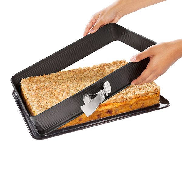 Stampo tortiera rettangolare 42 x 29 cm. per torte e lasagne con base smaltata Deluxe + spatola 