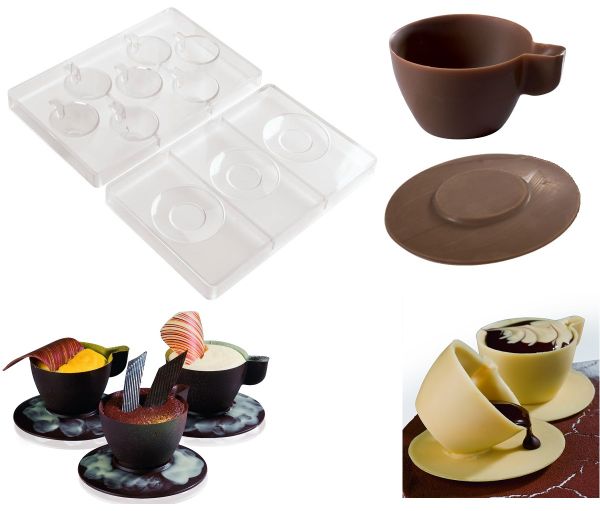 Set di 2 Stampi in policarbonato: tazzina e piattino di cioccolato