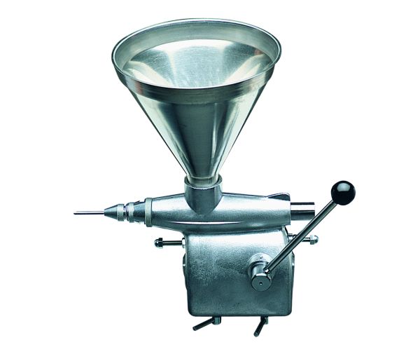 Dosatrice manuale con struttura in alluminio, stantuffo in acciaio inox, ugelli e pistone in acciaio AISI 304 - Tramoggia 7 lt (inclusi 3 iniettori + valvolina + guarnizione + chiave)