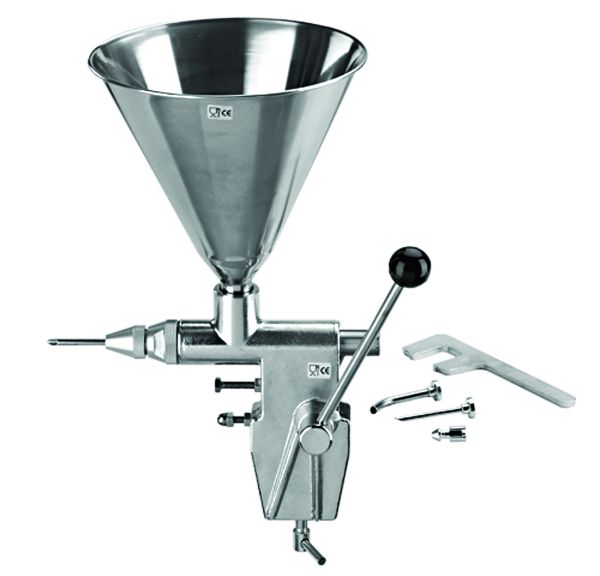 Dosatrice manuale con stantuffo in acciaio inox - Tramoggia 3 lt (inclusi 3 iniettori + valvolina + guarnizione + chiave)