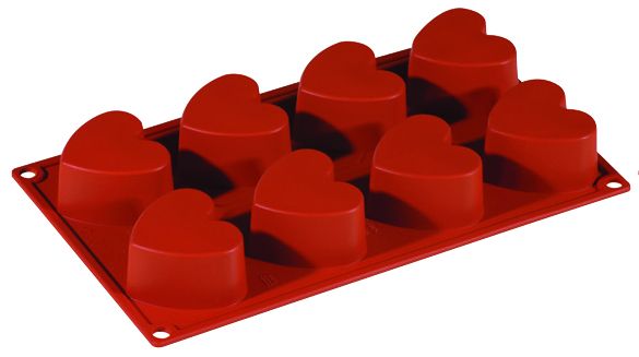 FORMAFLEX Stampo in silicone multiporzione 175 x 300 mm - 8 impronte cuore 65 x 60 x h 35 mm, vol. 97 ml