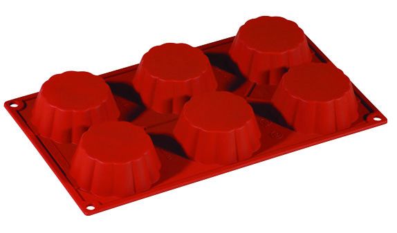 FORMAFLEX Stampo in silicone multiporzione 175 x 300 mm - 6 impronte briochette cannellata Ø 79 x h 30 mm, vol. 109 ml