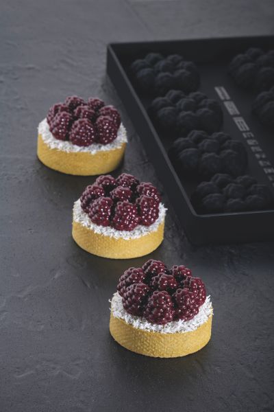 Top in silicone per monoporzioni MINI RAVEN Laghi e Caridi - 8 impronte Ø mm 60x23 h vol. ~ 40 ml - dim stampo mm 300x175x24 h