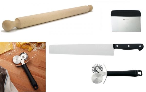 Set Sfoglina: mattarello, coltello tagliatelle, tagliapasta, raschia 