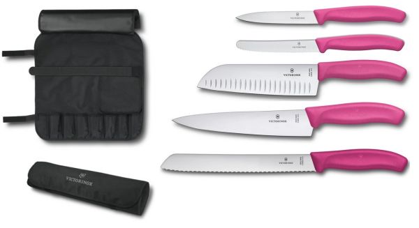 Valigetta Lady Victorinox completa di 5 coltelli Swiss Classic manico Fucsia