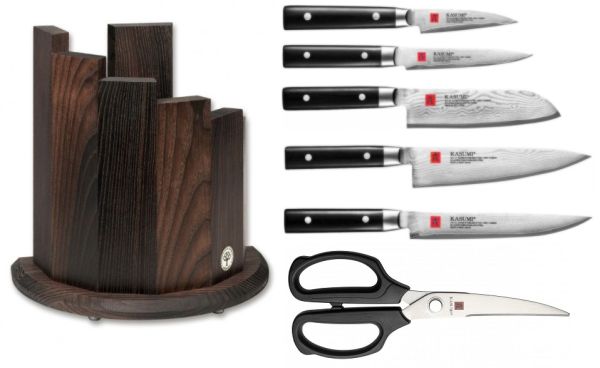 Ceppo magnetico completo di 5 coltelli giapponesi damasco e 1 forbice Kasumi