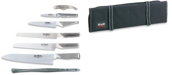 Avvolgibile completo di coltelli Global e pinza