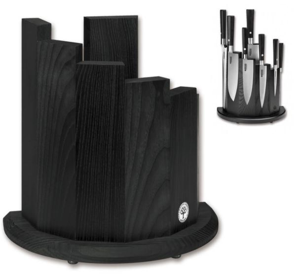 Ceppo magnetico vuoto per 7 coltelli in legno frassino nero