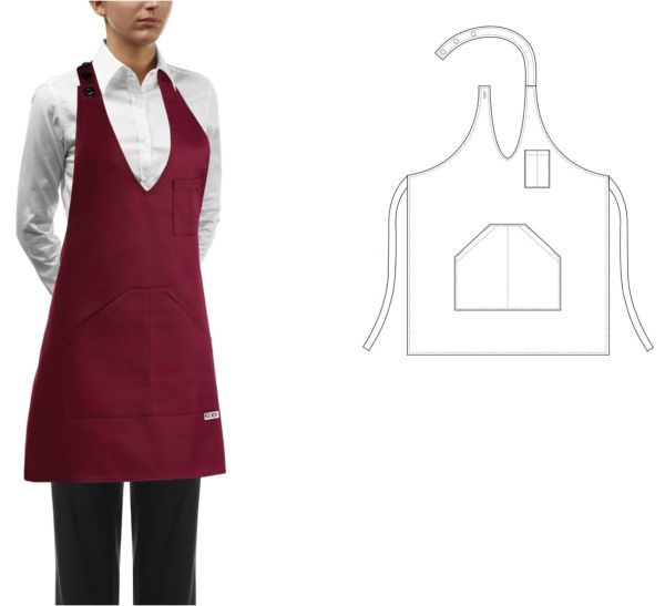 Grembiule con pettorina Cameriere Bistrot Pub Donna Colore Bordeaux