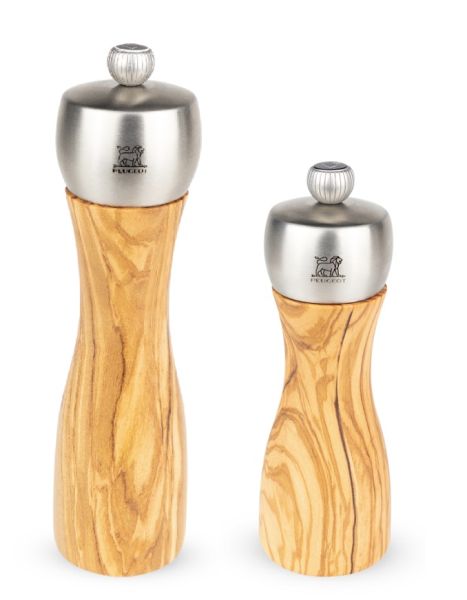 Set Macinapepe e Macinasale Fidji manuale in legno di ulivo e acciaio inossidabile di Peugeot