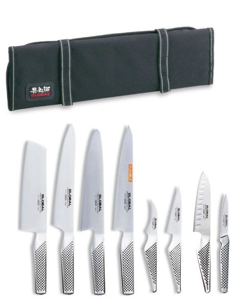 Rotolo-Borsa portacoltelli di Global completa di 8 coltelli Global
