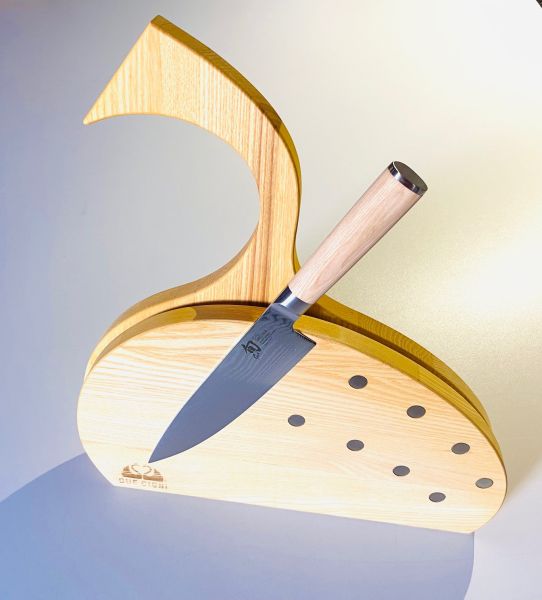 Ceppo magnetico vuoto Cigno con tagliere in legno di frassino di Due Cigni Coltellerie