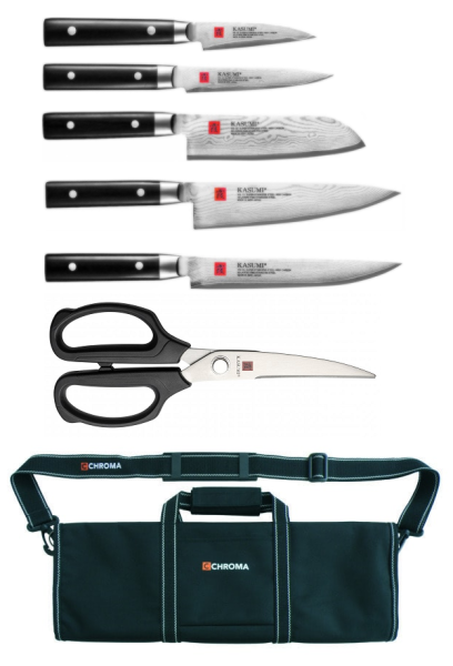 Valigetta completa di 5 coltelli giapponesi damasco Kasumi