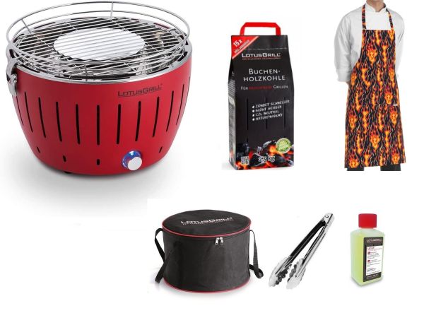 Barbecue portatile Lotus Grill Mini + Carbonella 2,5 kg + Gel + Pinza per barbecue + Grembiule