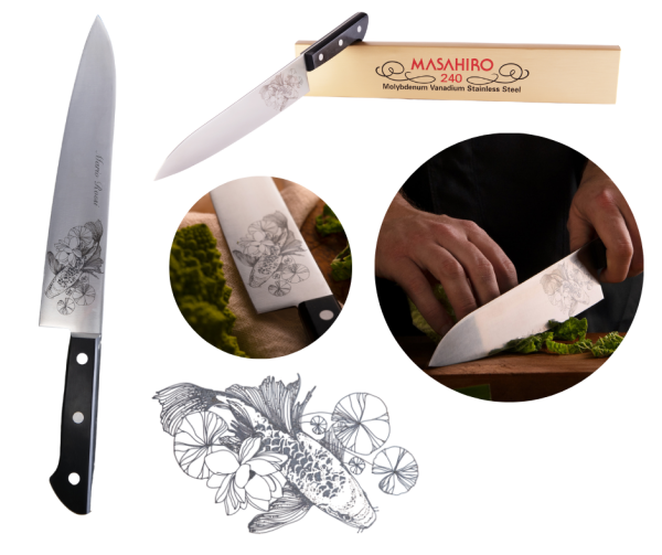 Coltello giapponese Gyuto Masahiro Carpa Koi con personalizzazione nome
