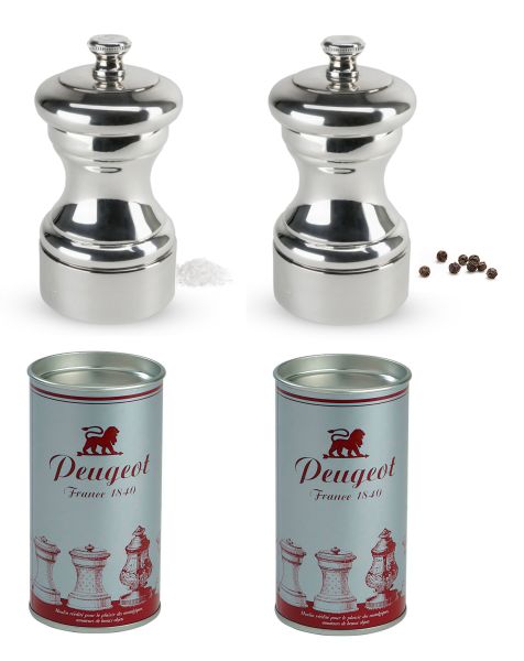 Coppia di MacinaPepe e MacinaSale Mignonnette metallo argentato di Peugeot 
