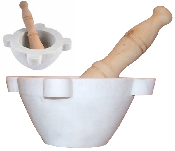 Mortaio di marmo di Carrara con pestello in legno