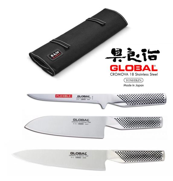 Global BASIC: Avvolgibile completo di 3 coltelli giapponesi Global 