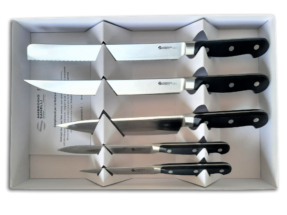 Set 5 coltelli (pane, arrosto, trinciante, verdura e spelucchino) Linea Maitre di Ambrogio Sanelli 