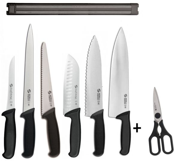 Ristora: Set barra magnetica completa di 6 Coltelli Sanelli Ambrogio + 1 Forbice in Omaggio