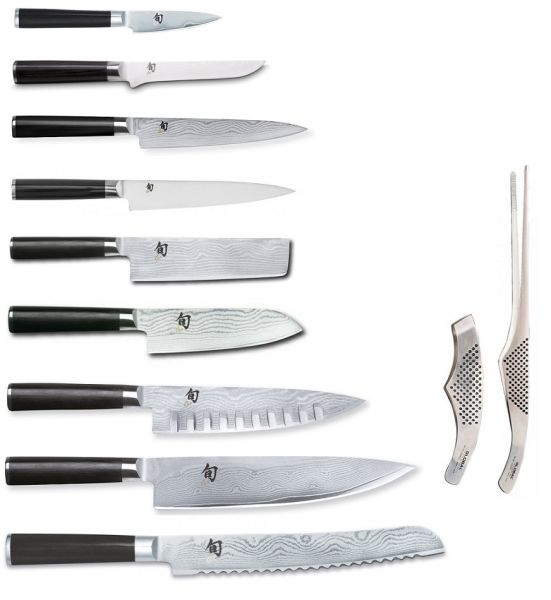 ALL KAI SHUN: Set di coltelli damascati Kai Shun Classic e pinze Global