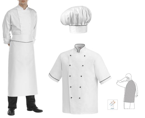 Set completo Giacca cuoco manica corta, grembiule e cappello Elegance