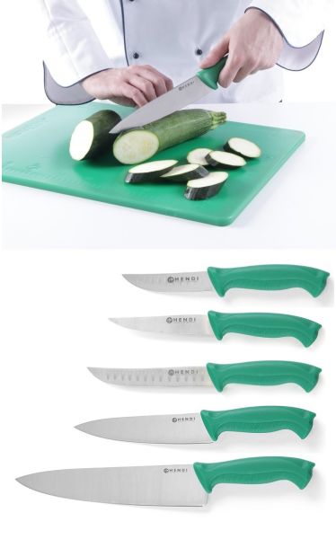 Set per verdure e frutta: tagliere verde + 5 coltelli manico verde HACCP