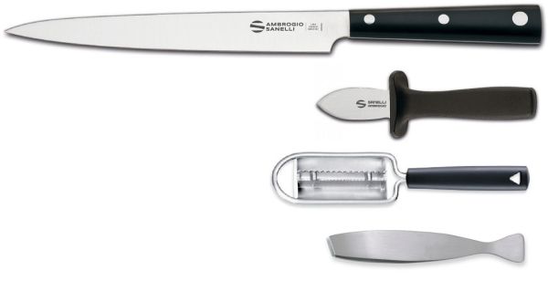 Set Preparazione Pesce Ambrogio Sanelli: Coltello Yanagiba Serie Hasaki + accessori