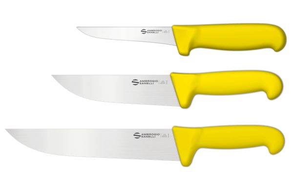 Set Carne Cotta-Pollame: Set 3 coltelli Supra Colore manico Giallo di Ambrogio Sanelli