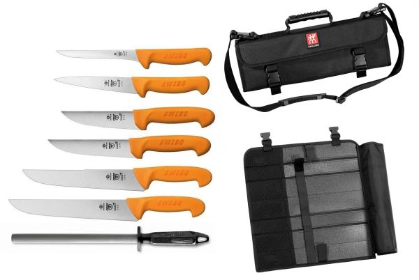 Valigetta BUTCHER - IL MACELLAIO: Coltelli Swibo manico giallo + Affilatoio Diamantato Dick