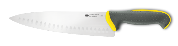 Coltello trinciante cuoco alveolato cm. 24 manico giallo Linea Tecna di Ambrogio Sanelli