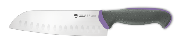 Coltello Santoku alveolato cm. 18 manico viola Linea Tecna di Ambrogio Sanelli