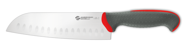 Coltello Santoku alveolato cm. 18 manico rosso Linea Tecna di Ambrogio Sanelli