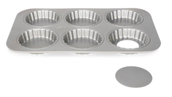 Teglia per mini quiche a 6 cavità Silver Top con fondi removibili 