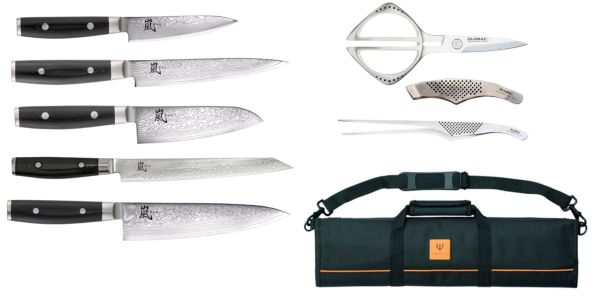 Valigetta completa di Coltelli damascati Yaxell Serie Ran & accessori Global