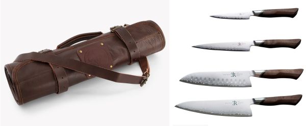 Valigetta in pelle di buffalo completa di 4 coltelli Serie A-30 di Ryda Knives