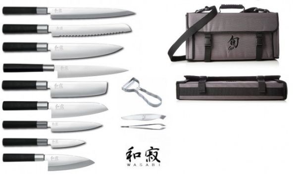 Wasabi Bag: Valigetta Kai Shun completa di 9 coltelli Kai Wasabi e 2 Accessori Shun