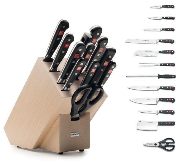 Ceppo completo di 9 Coltelli Serie WÜSTHOF Classic, Forchettone, Acciaino e forbice